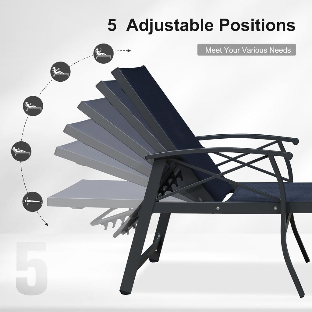 PURPLE LEAF Oversized Chaise Lounge Chair Outdoor Extra Wide Pool Lounge Chairs 5 Adjustable Position with Armrests and Side Table, Aluminum Patio Lounge Chair for Outside, Backyard, Pool