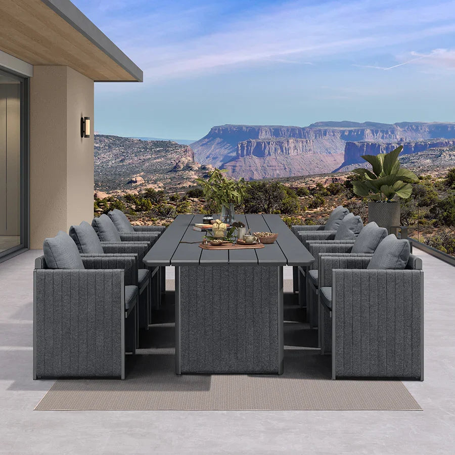 PURPLE LEAF Sanori Outdoor Dining Set Weather-Resistant Aluminum Table and Chairs Set with Backrest Pillow and Olefin Cushions for Deck