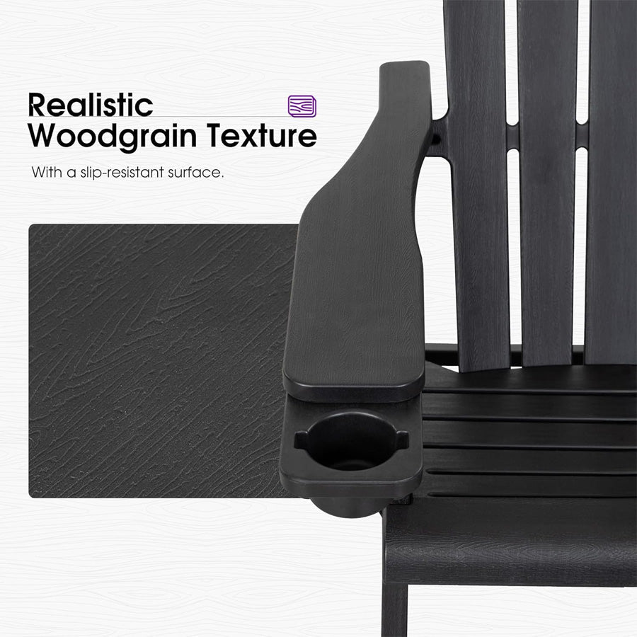 PURPLE LEAF Adirondack Chair Set of HDPE All-Weather Outdoor Fire Pit Chair with 24.6" Oversized Seat Wood-Textured Patio Adirondack Chair with Dual Cup Holders for Garden Deck Backyard