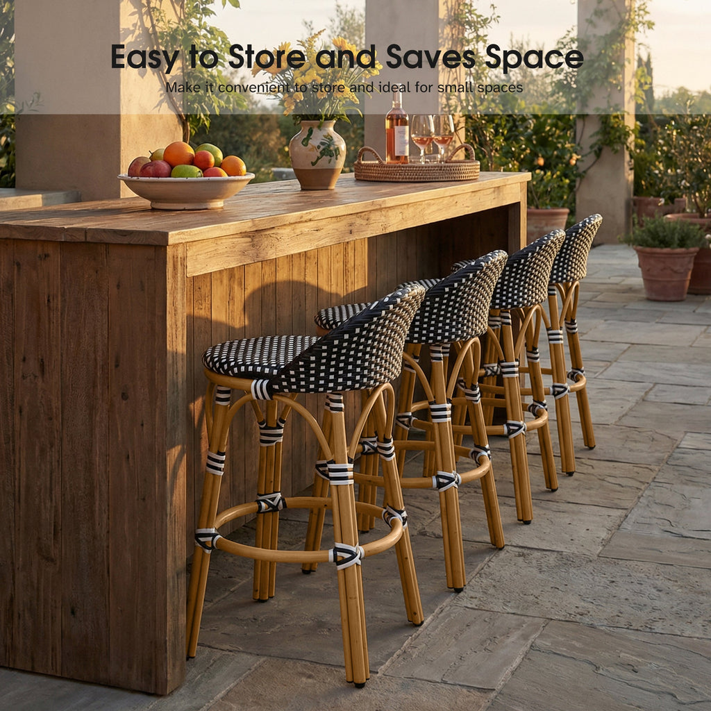 PURPLE LEAF Patio Oversized Backrest Bar Height Stool Set of 2 Outdoor Round Barstools Aluminum Frame Woven Rattan for Indoor Kitchen Dining Bistros Cafe Restaurant