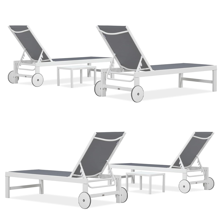 PURPLE LEAF Outdoor Chaise Lounge Set Adjustable Sunbathing Recliner with Side Table for Beach Poolside Patio Outside Aluminum Chaise Lounger