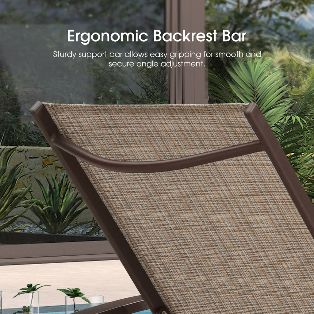 PURPLE LEAF Outdoor Chaise Lounge Chair Patio Pool Lounger Aluminum Chairs with Side Table and Wheels Adjustable Tanning Recliner with Armrests for Outside Backyard Deck Beach