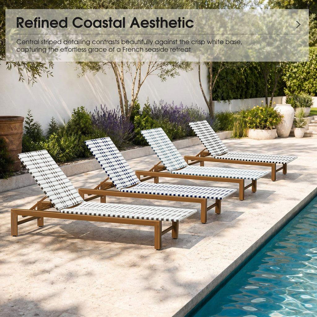 PURPLE LEAF Outdoor Teak Chaise Lounge Chair, Wood Grain Aluminum Outdoor Pool Lounge Chairs with Adjustable Backrest, Breathable Recliner for Patio, Poolside, Garden