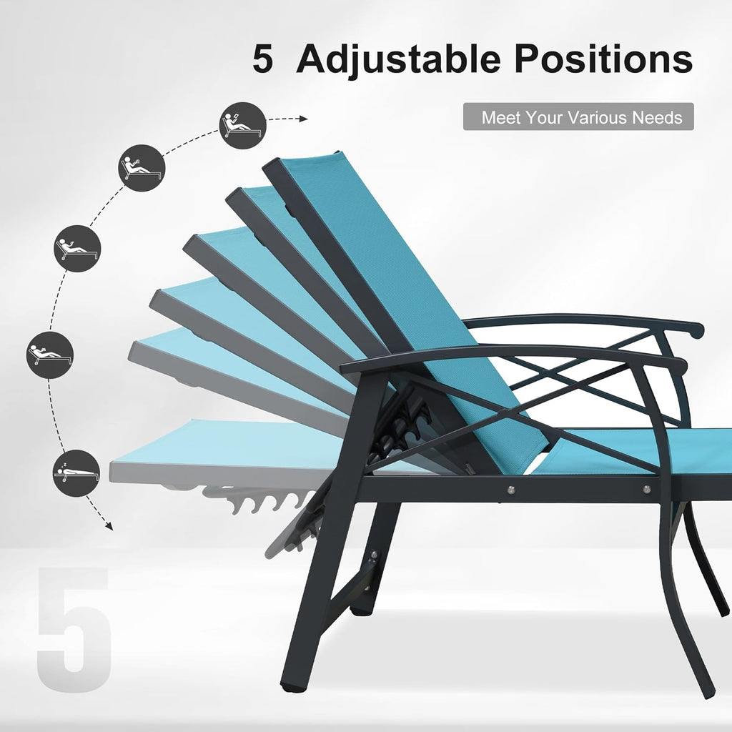 PURPLE LEAF Oversized Chaise Lounge Chair Outdoor Extra Wide Pool Lounge Chairs 5 Adjustable Position with Armrests and Side Table, Aluminum Patio Lounge Chair for Outside, Backyard, Pool