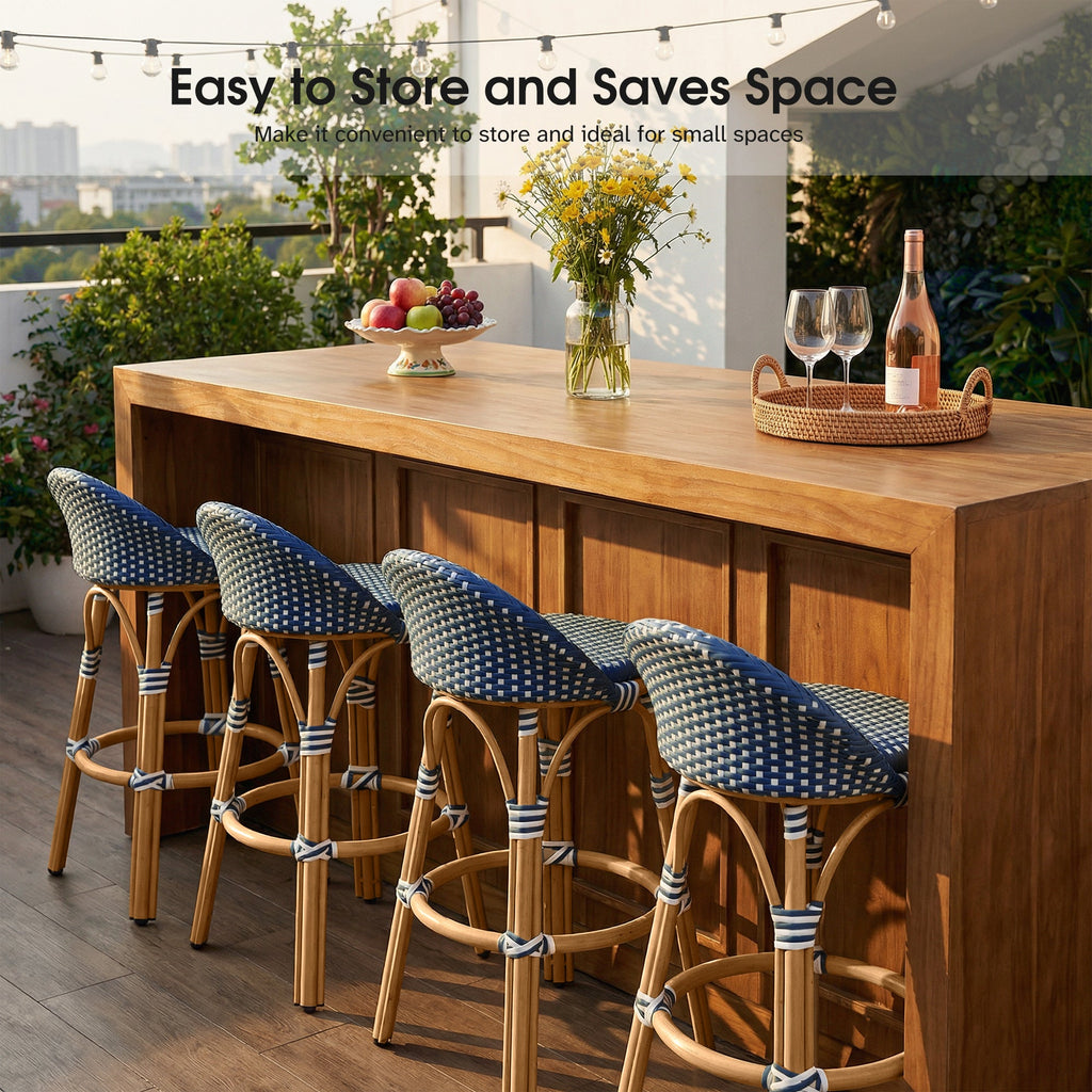 PURPLE LEAF Patio Oversized Backrest Bar Height Stool Set of 2 Outdoor Round Barstools Aluminum Frame Woven Rattan for Indoor Kitchen Dining Bistros Cafe Restaurant