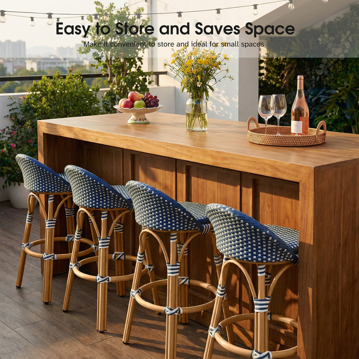 PURPLE LEAF Patio Oversized Backrest Bar Height Stool Set of 2 Outdoor Round Barstools Aluminum Frame Woven Rattan for Indoor Kitchen Dining Bistros Cafe Restaurant