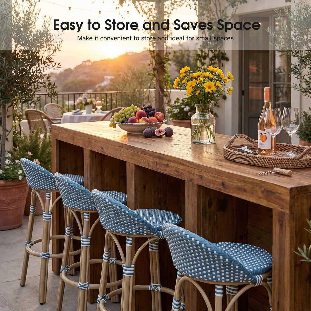 PURPLE LEAF Patio Oversized Backrest Bar Height Stool Set of 2 Outdoor Round Barstools Aluminum Frame Woven Rattan for Indoor Kitchen Dining Bistros Cafe Restaurant