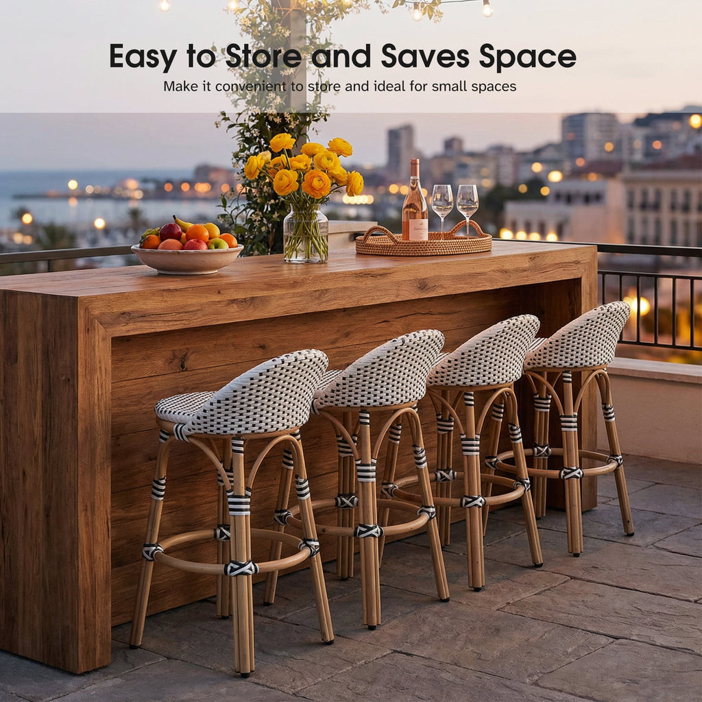 PURPLE LEAF Patio Oversized Backrest Bar Height Stool Set of 2 Outdoor Round Barstools Aluminum Frame Woven Rattan for Indoor Kitchen Dining Bistros Cafe Restaurant