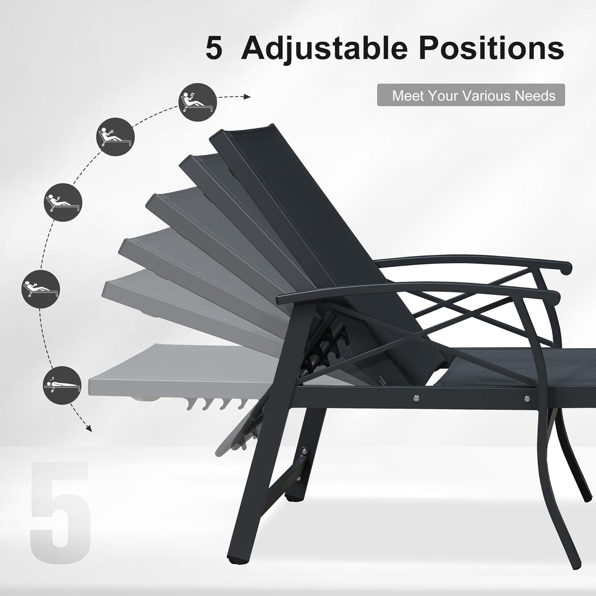 PURPLE LEAF Oversized Chaise Lounge Chair Outdoor Extra Wide Pool Lounge Chairs 5 Adjustable Position with Armrests and Side Table, Aluminum Patio Lounge Chair for Outside, Backyard, Pool