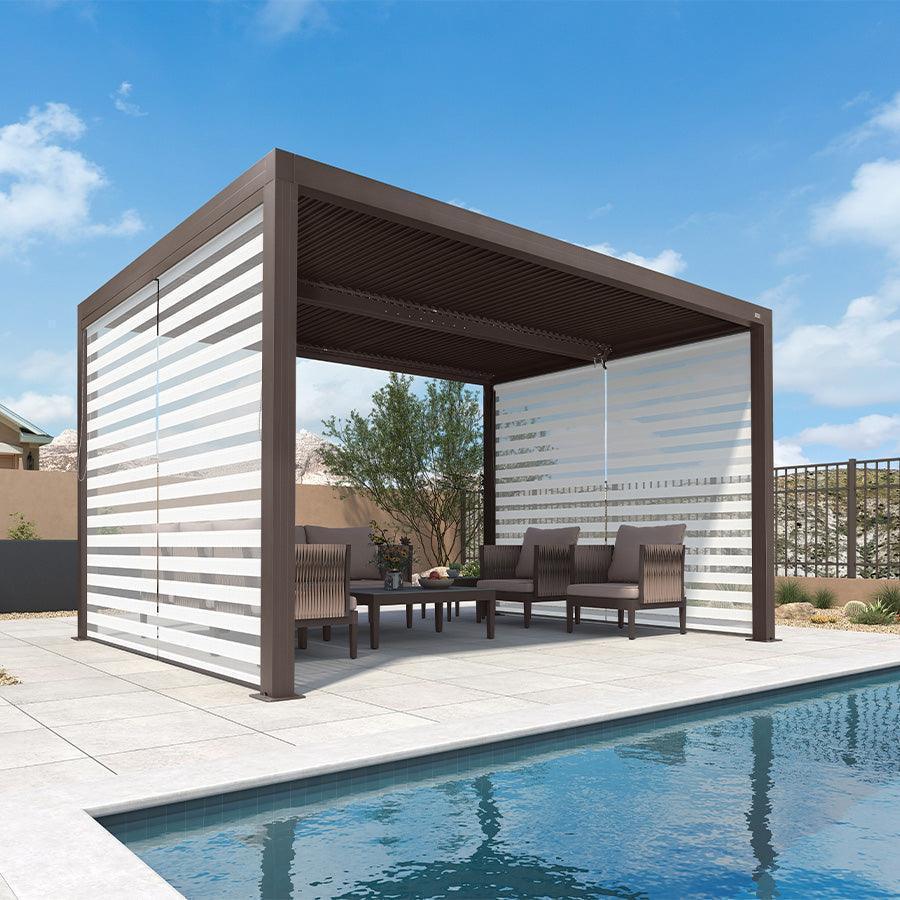 PURPLE LEAF Athena Louvered Pergola Bronze Outdoor Aluminum Pergola with Roller Blind Adjustable Gazebo for Patio Deck Garden