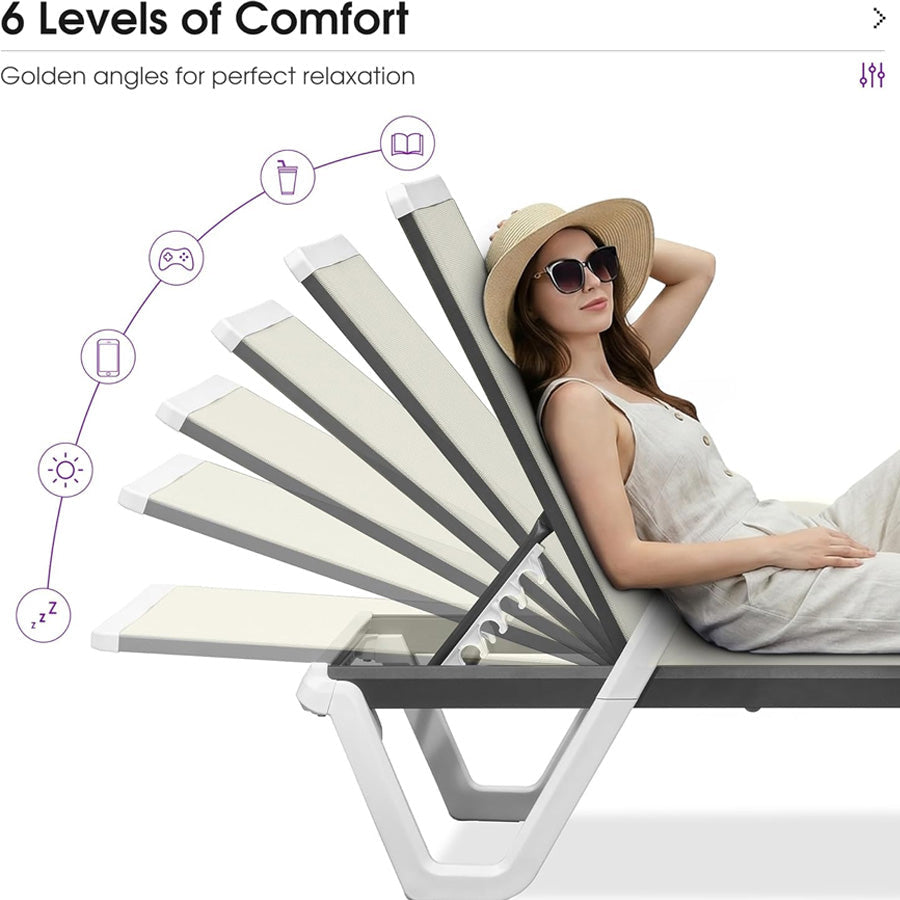 PURPLE LEAF Patio Chaise Lounge Plastic Pool Outdoor Lounge Chair with Aluminum Frame Stackable Patio Tanning Chairs for Poolside Sunbathing Beach Deck Yard