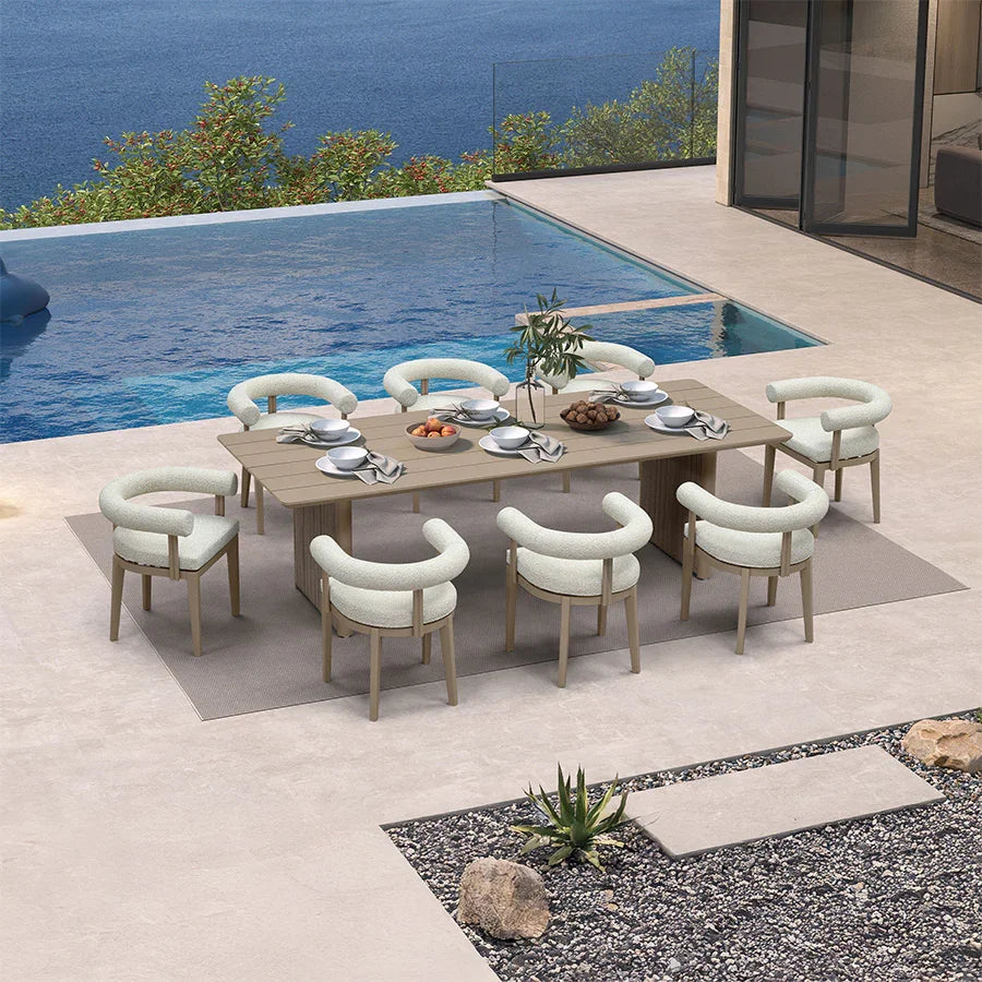 PURPLE LEAF Provence Patio Dining Set Luxury Modern Conversation Set Aluminum Large Rectangle Dining Table and Chairs with Olefin Cushion Outdoor Furniture Set for Garden Porch Deck Backyard