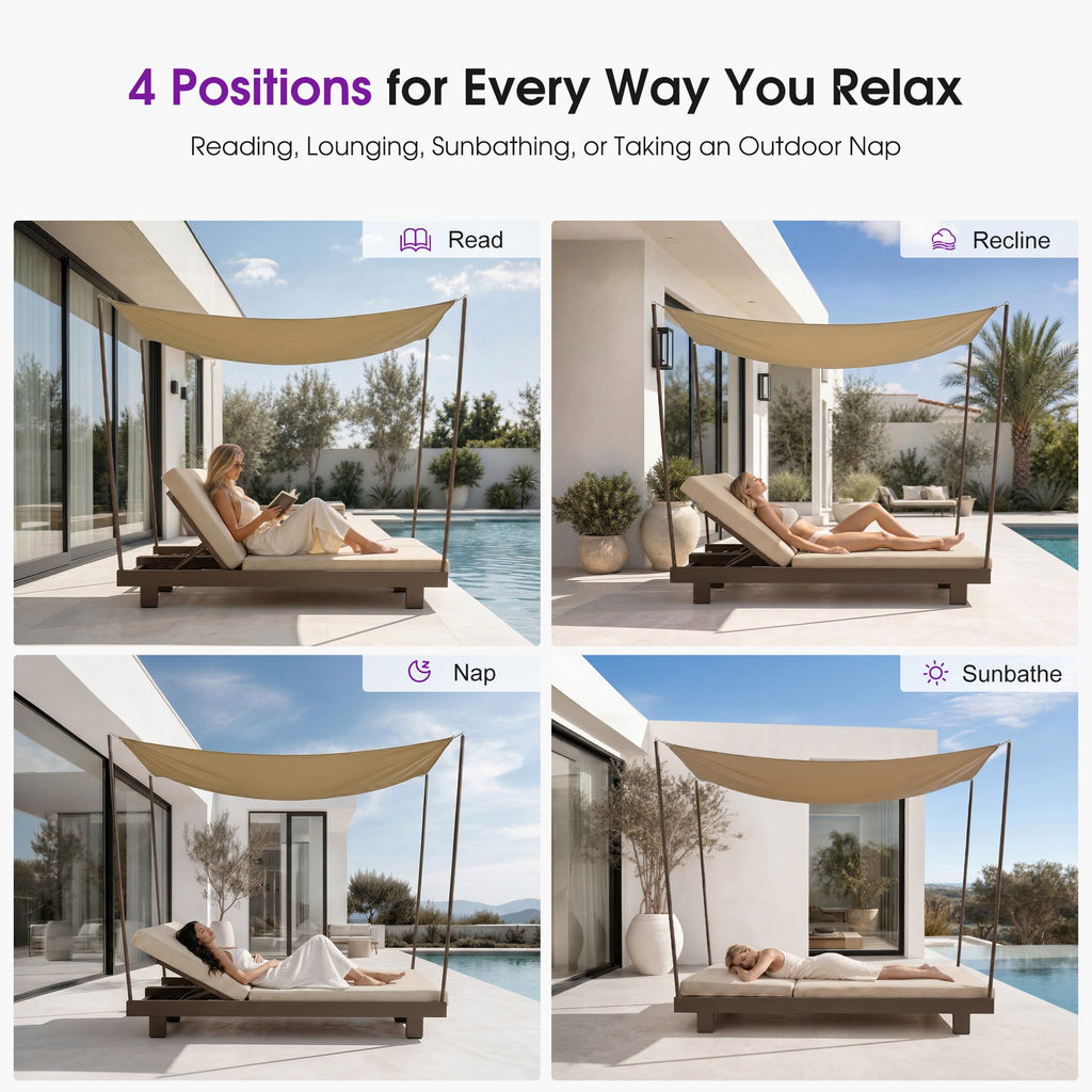 PURPLE LEAF Outdoor Luxury Daybed for Patio,  Poolside Chaise Lounge Bed with Cushion, Olefin Blend Fabric, Aluminum Frame Sunbed for Deck and Backyard
