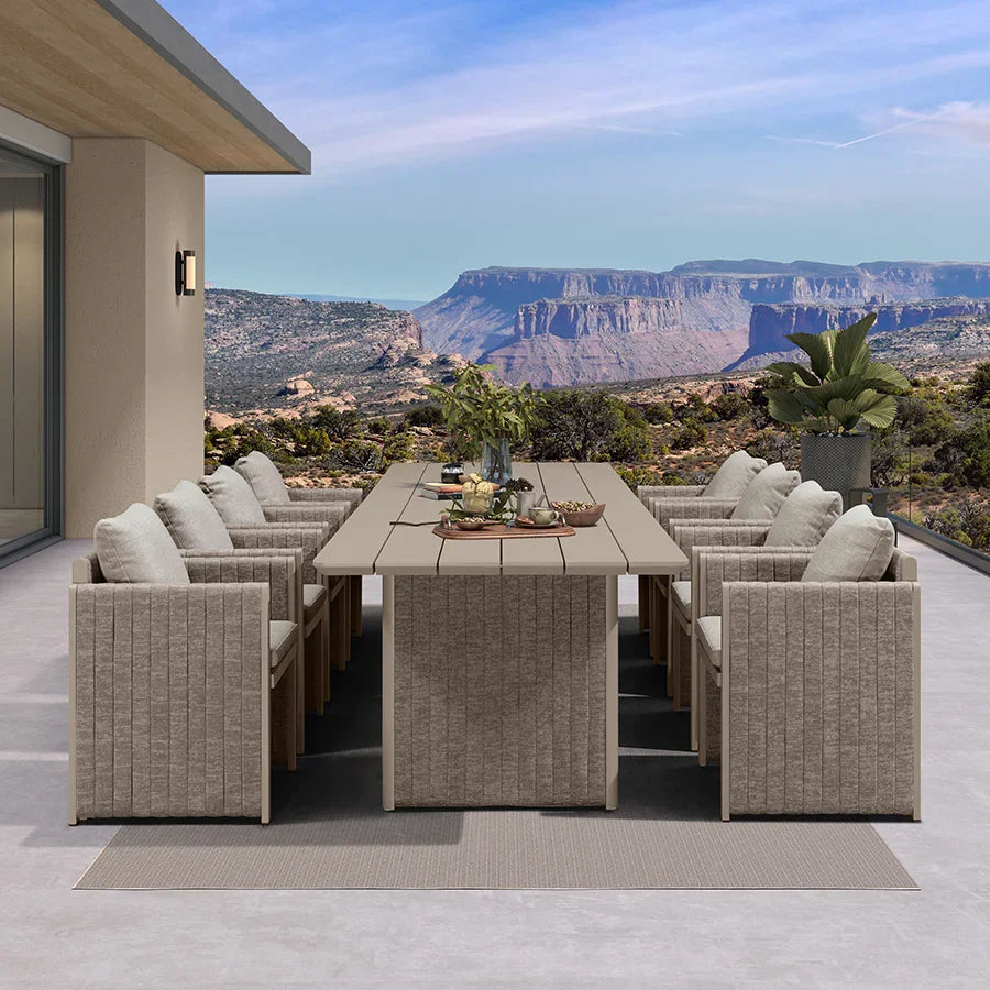 PURPLE LEAF Sanori Patio Dining Set Modern Large Weather-Resistant Table and Aluminum Chairs with Cushions for Garden Beige