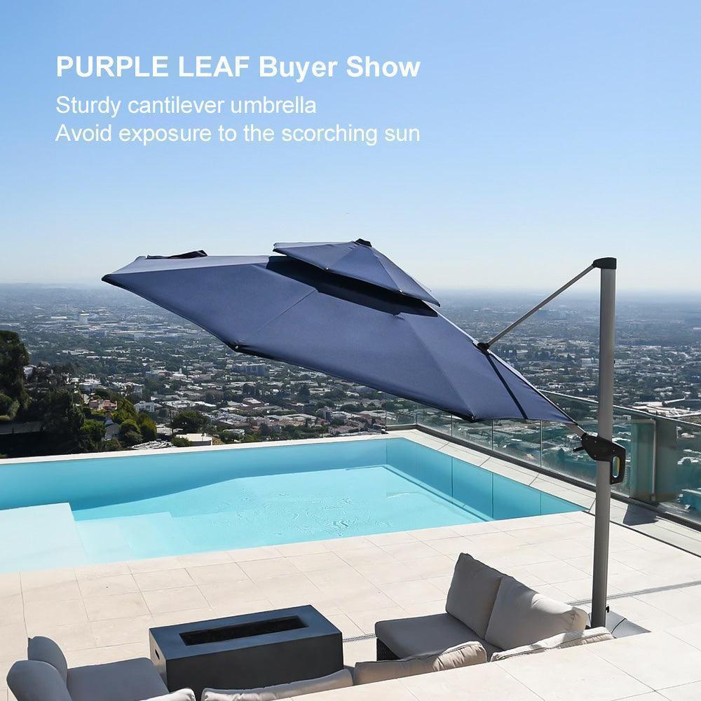 PURPLE LEAF Round Cantilever Patio Umbrella Heavy Duty Umbrella for Porch Garden Pool