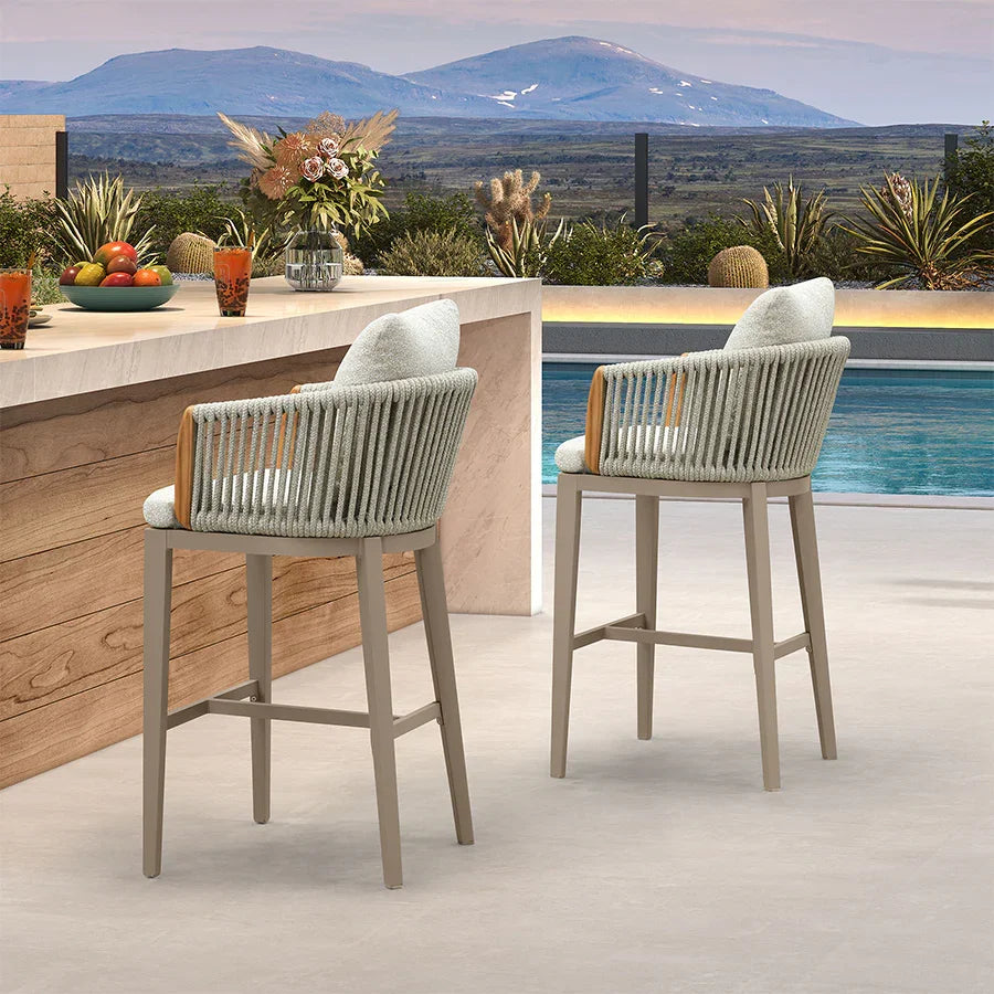 PURPLE LEAF Hailar Outdoor Bar Stools Chair Modern Rattan Bar Stool with Back and Cushion for Balcony, Indoor or Outdoor, Kitchen Island