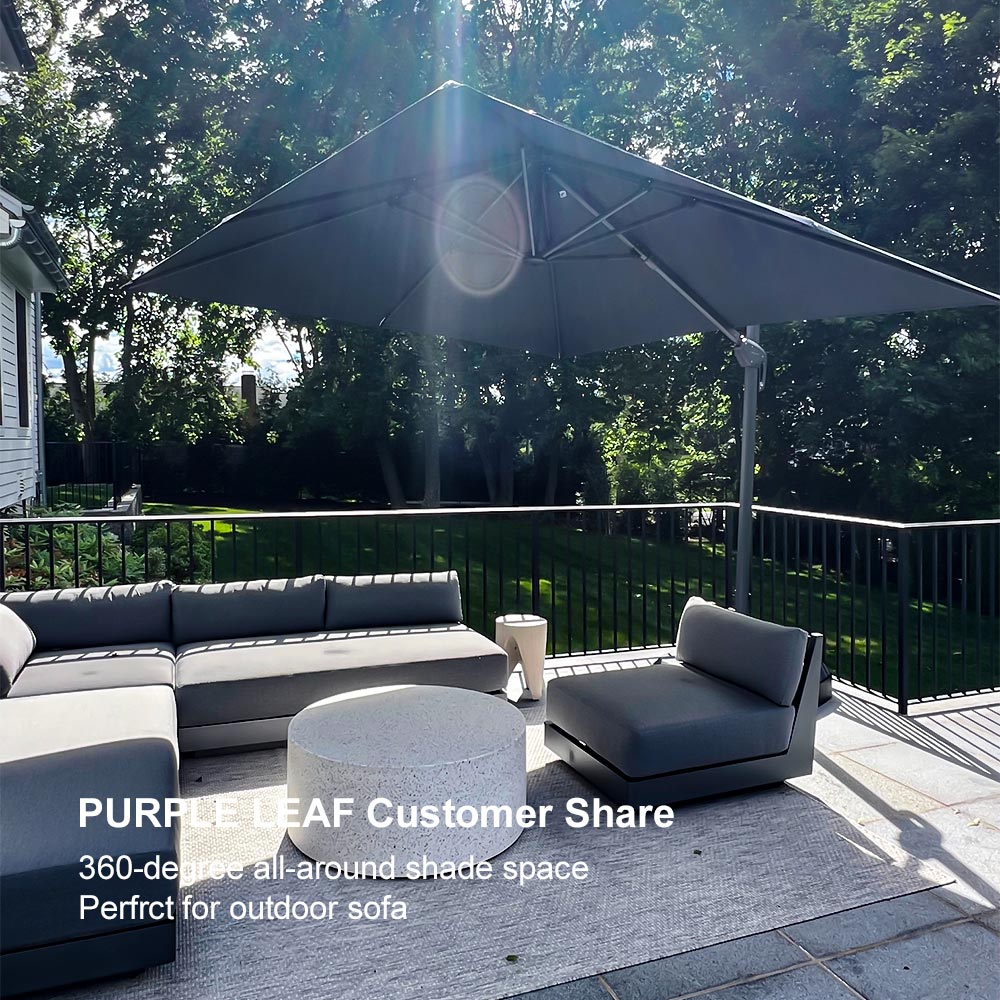 PURPLE LEAF Cantilever Patio Umbrella Gray Pole Outdoor Umbrella with UV Protection