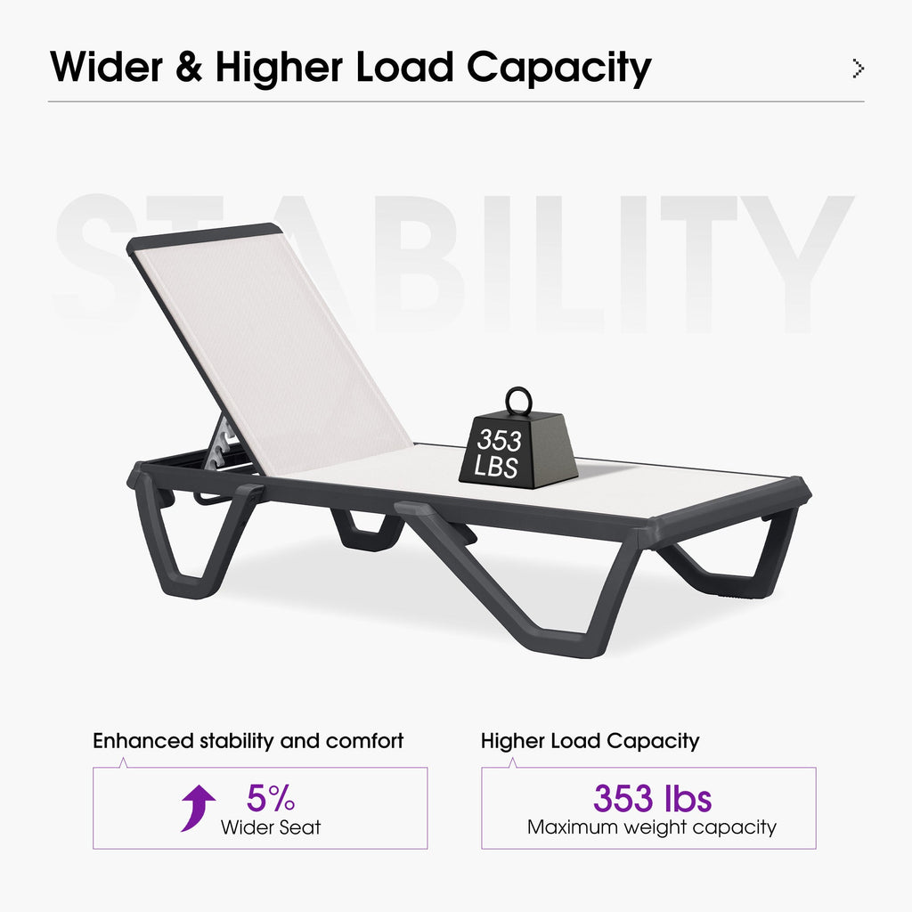 PURPLE LEAF Outdoor Chaise Lounge Patio Chair 5 Positions Adjustable Aluminum Frame with Textilene Seat Lightweight and Durable Pool Chaise Lounge for Patio Poolside Beach Yard