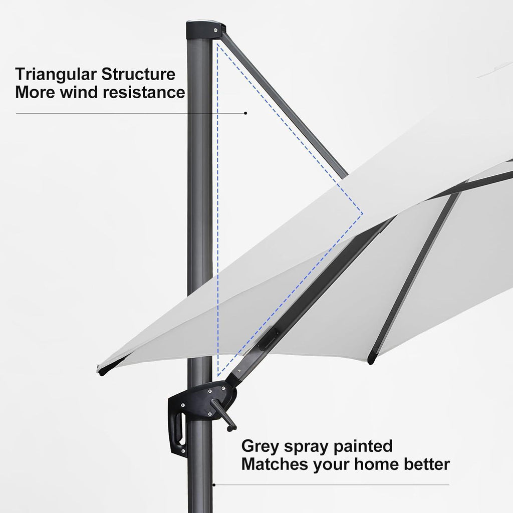 PURPLE LEAF – Parasol de terrasse déporté 10ft avec éclairage LED, rotation 360° et inclinaison
