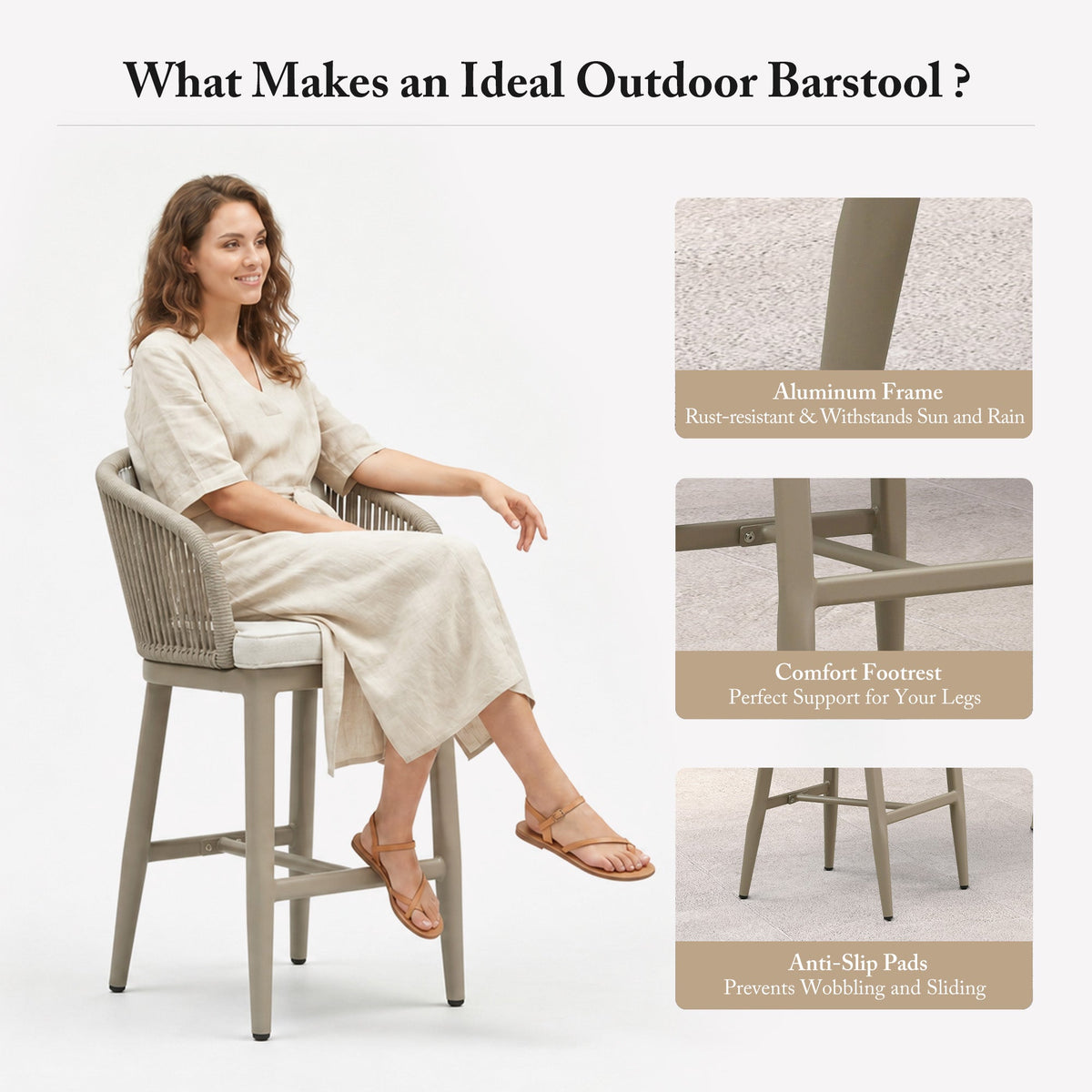 PURPLE LEAF Outdoor Bar Stools Patio Modern Aluminum Rattan High Back & Arms Bar Chairs with Removable Cushions and Pillows  for Outdoor or Indoor