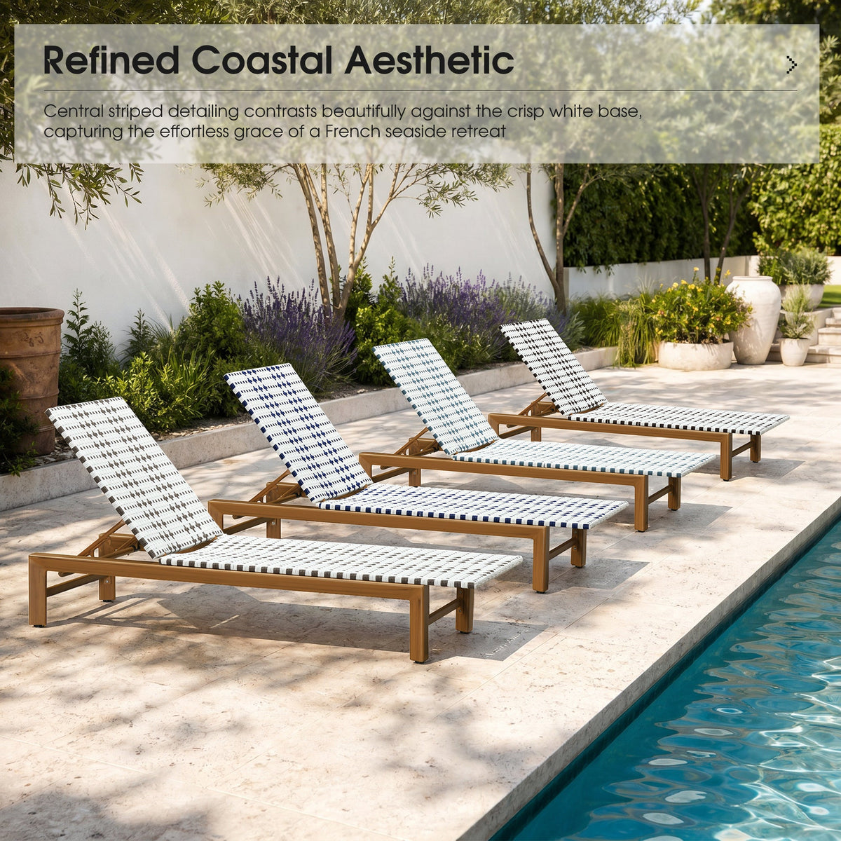 PURPLE LEAF Outdoor Teak Chaise Lounge Chair, Wood Grain Aluminum Outdoor Pool Lounge Chairs with Adjustable Backrest, Breathable Recliner for Patio, Poolside, Garden