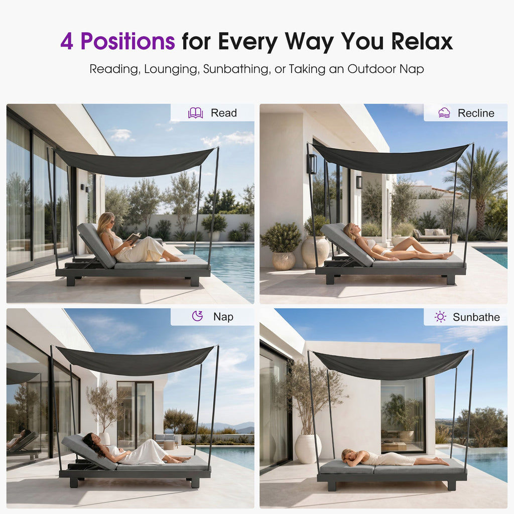 PURPLE LEAF Outdoor Luxury Daybed for Patio,  Poolside Chaise Lounge Bed with Cushion, Olefin Blend Fabric, Aluminum Frame Sunbed for Deck and Backyard