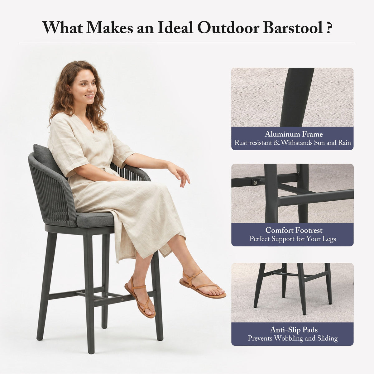 PURPLE LEAF Outdoor Bar Stools Patio Modern Aluminum Rattan High Back & Arms Bar Chairs with Removable Cushions and Pillows  for Outdoor or Indoor