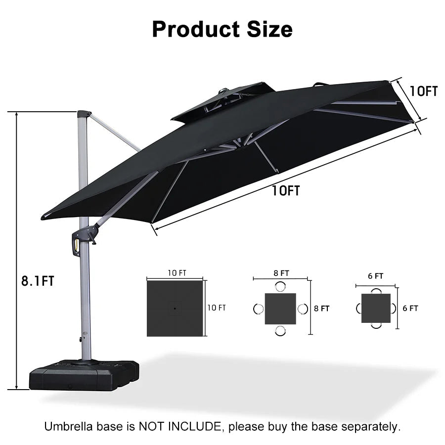 PURPLE LEAF Outdoor Windproof Umbrella, Square Cantilever Umbrella Outside Patio
