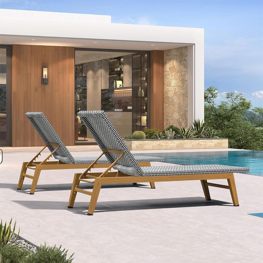 PURPLE LEAF Pool Oversized Lounge Chairs Rattan Aluminium Patio Chaise Lounge Outdoor Adjustable Recliner Finish Loungers Woven PE Sun Chairs for Poolside Deck Beach