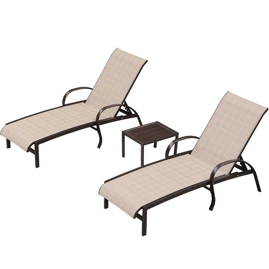 PURPLE LEAF Outdoor Chaise Lounge Patio Pool Lounger Aluminum Chairs with Side Table Adjustable Tanning Recliner for Outside Yard Deck Lawn Garden Beach