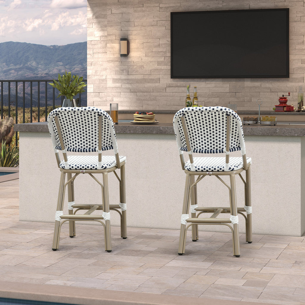 PURPLE LEAF Outdoor Bar Height Stools Set of 2 French Country Patio Rattan Bar Stool Chairs Outdoor Armless Barstools for Porch Garden Indoor Kitchen