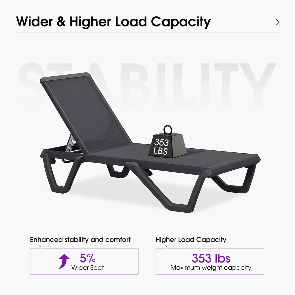 PURPLE LEAF Outdoor Chaise Lounge Patio Chair 5 Positions Adjustable Aluminum Frame with Textilene Seat Lightweight and Durable Pool Chaise Lounge for Patio Poolside Beach Yard