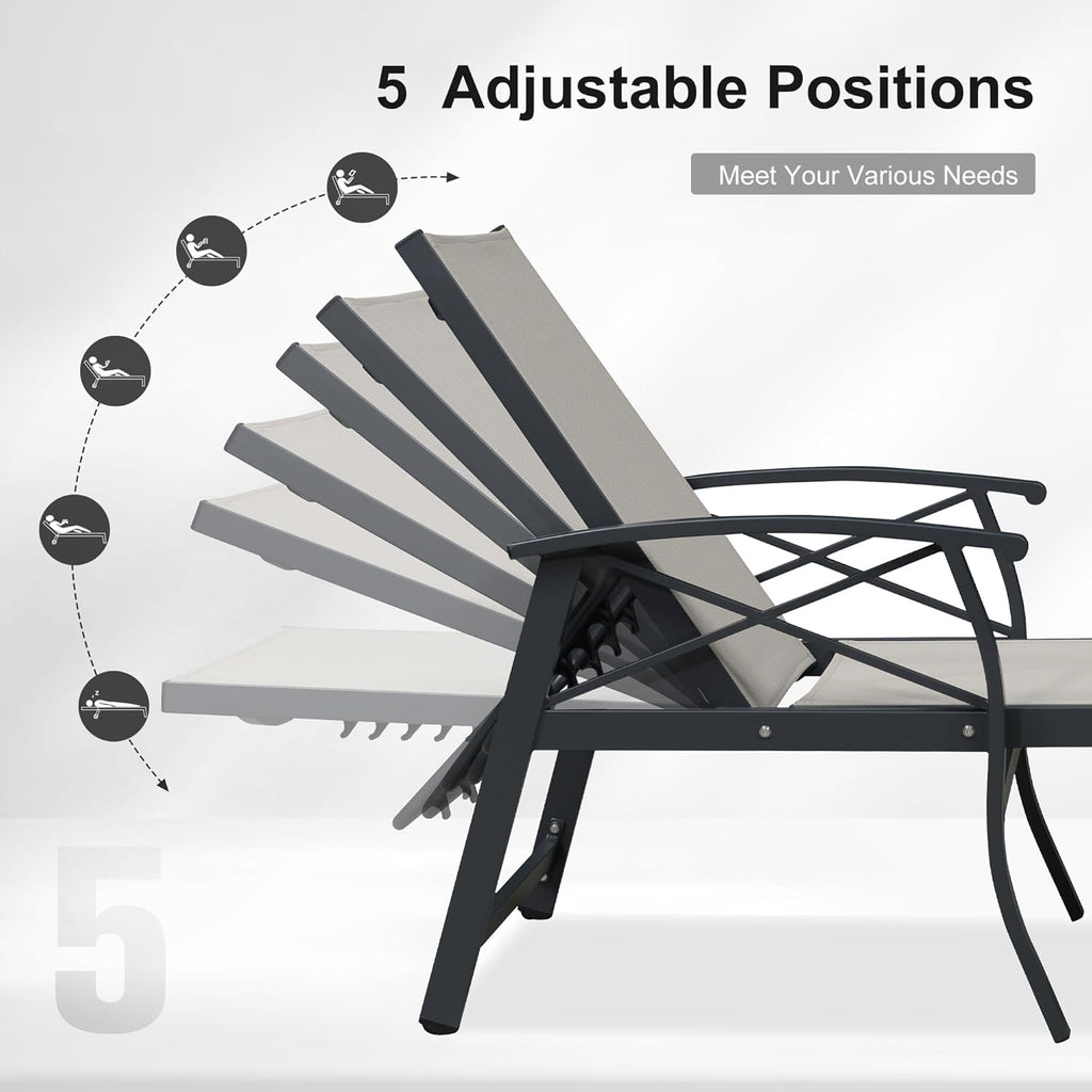 PURPLE LEAF Oversized Chaise Lounge Chair Outdoor Extra Wide Pool Lounge Chairs 5 Adjustable Position with Armrests and Side Table, Aluminum Patio Lounge Chair for Outside, Backyard, Pool