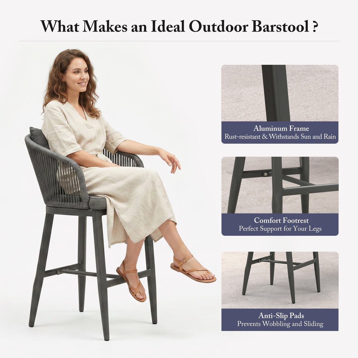 PURPLE LEAF Outdoor Bar Stools Patio Modern Aluminum Rattan High Back & Arms Bar Chairs with Removable Cushions and Pillows  for Outdoor or Indoor