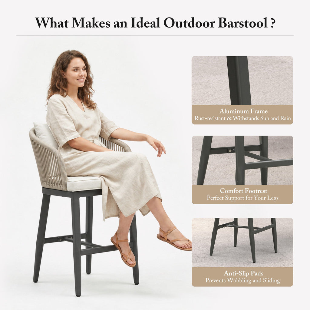 PURPLE LEAF Outdoor Bar Stools Patio Modern Aluminum Rattan High Back & Arms Bar Chairs with Removable Cushions and Pillows  for Outdoor or Indoor