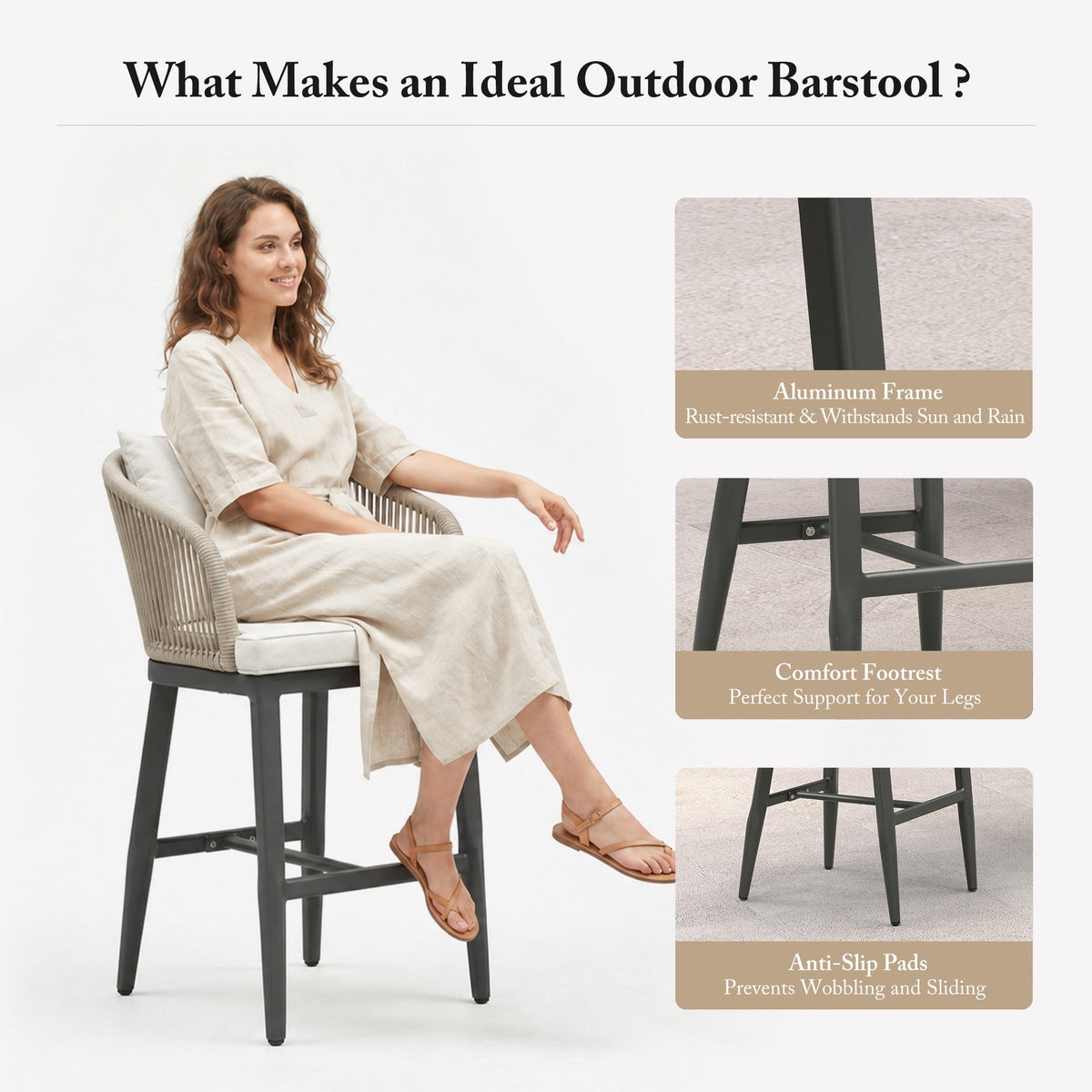 PURPLE LEAF Outdoor Bar Stools Patio Modern Aluminum Rattan High Back & Arms Bar Chairs with Removable Cushions and Pillows  for Outdoor or Indoor