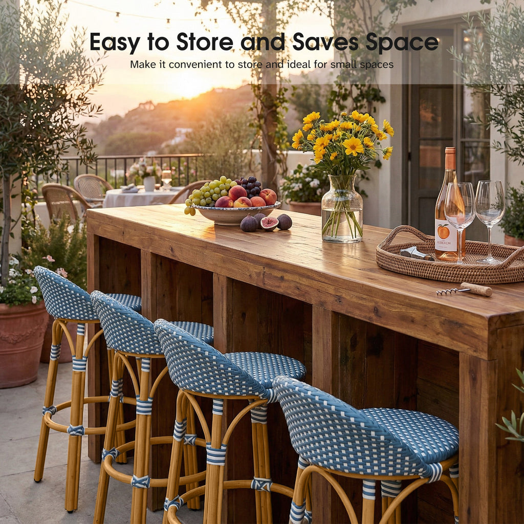 PURPLE LEAF Patio Oversized Backrest Bar Height Stool Set of 2 Outdoor Round Barstools Aluminum Frame Woven Rattan for Indoor Kitchen Dining Bistros Cafe Restaurant