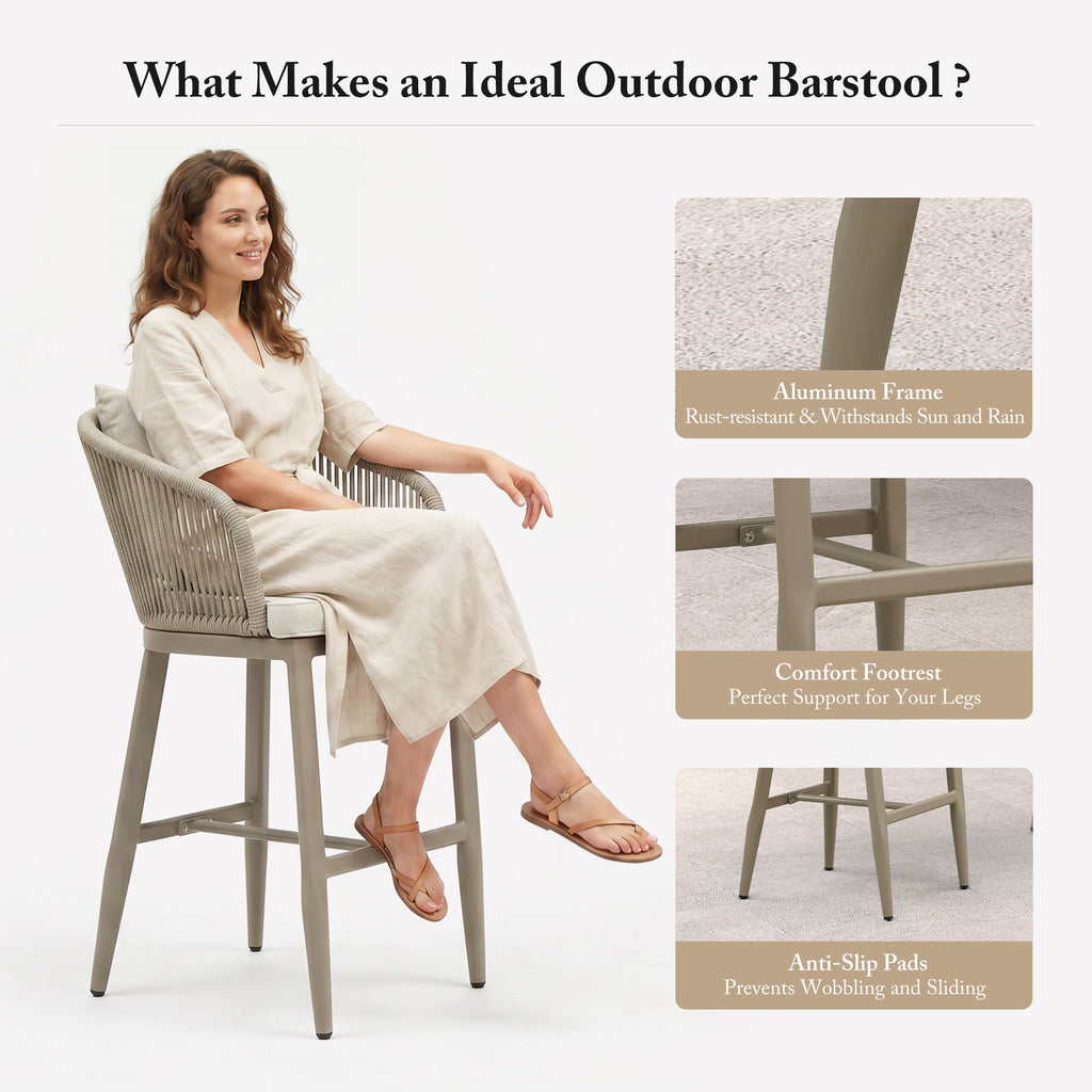 PURPLE LEAF Outdoor Bar Stools Patio Modern Aluminum Rattan High Back & Arms Bar Chairs with Removable Cushions and Pillows  for Outdoor or Indoor