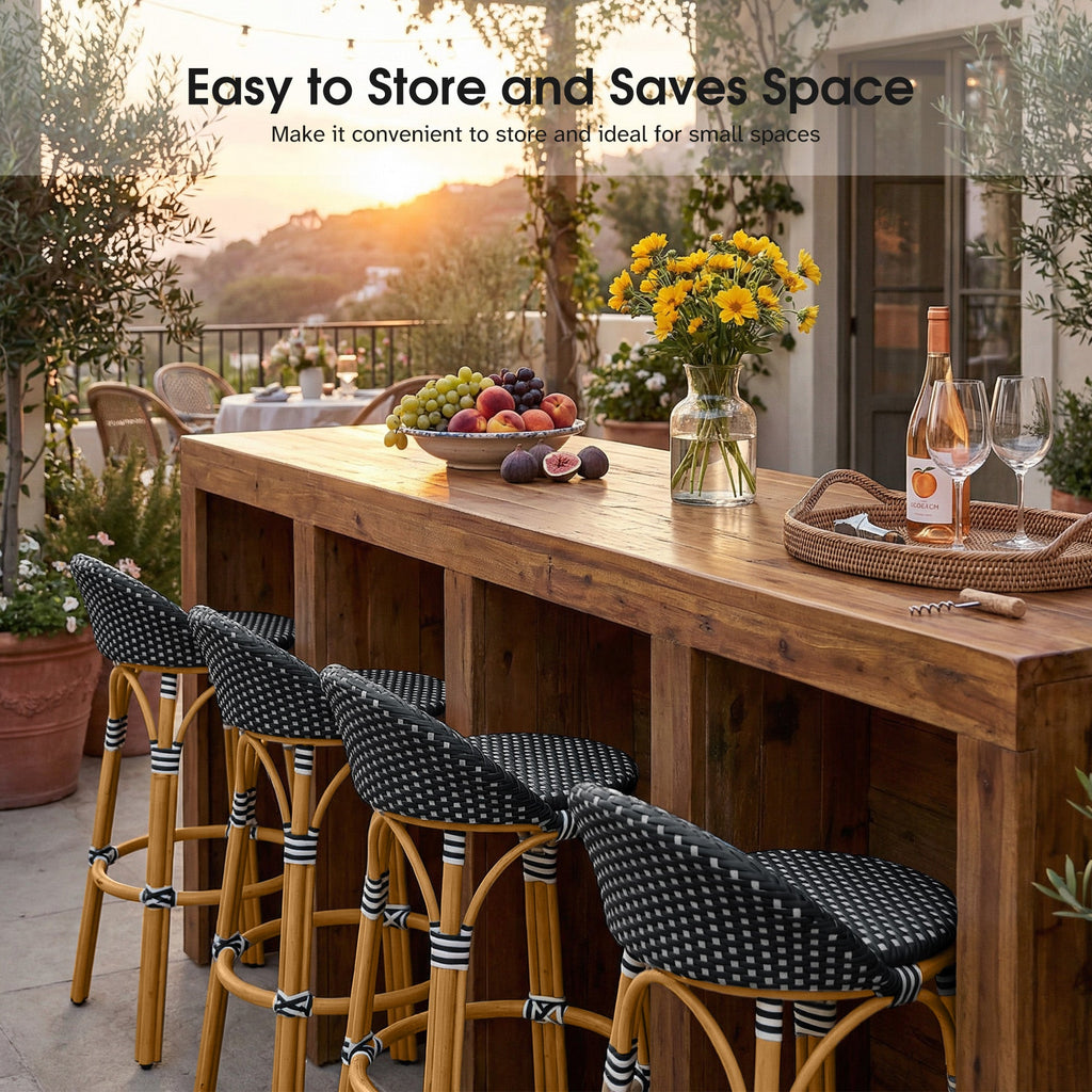 PURPLE LEAF Patio Oversized Backrest Bar Height Stool Set of 2 Outdoor Round Barstools Aluminum Frame Woven Rattan for Indoor Kitchen Dining Bistros Cafe Restaurant