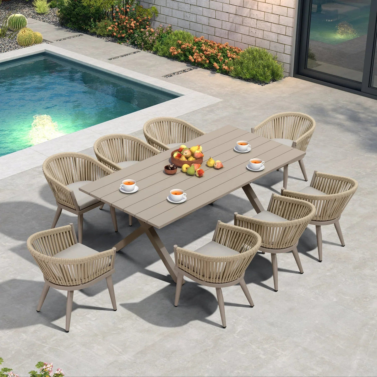 PURPLE LEAF 7/9/11 Pieces Outdoor Dining Set Aluminum Table & Wicker Rattan Chairs Modern Patio Furniture Set for Deck