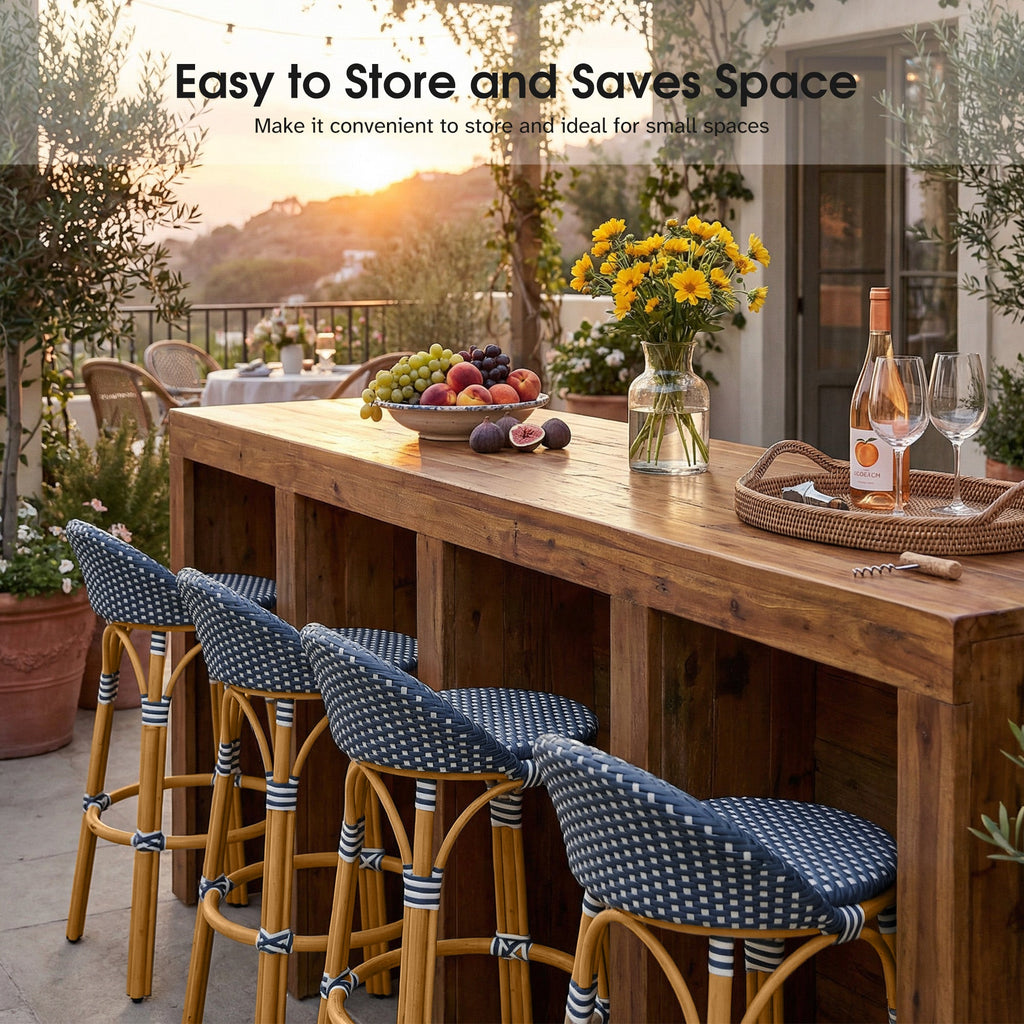 PURPLE LEAF Patio Oversized Backrest Bar Height Stool Set of 2 Outdoor Round Barstools Aluminum Frame Woven Rattan for Indoor Kitchen Dining Bistros Cafe Restaurant