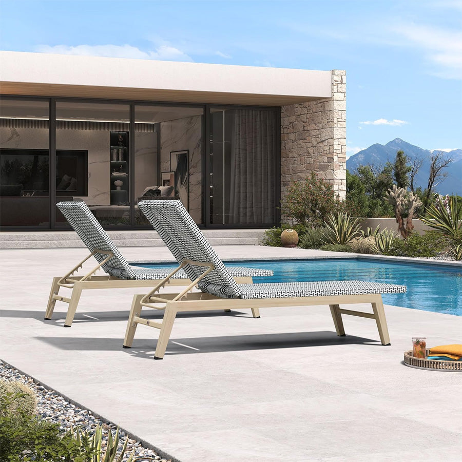 PURPLE LEAF Pool Oversized Lounge Chairs Rattan Aluminium Patio Chaise Lounge Outdoor Adjustable Recliner Finish Loungers Woven PE Sun Chairs for Poolside Deck Beach