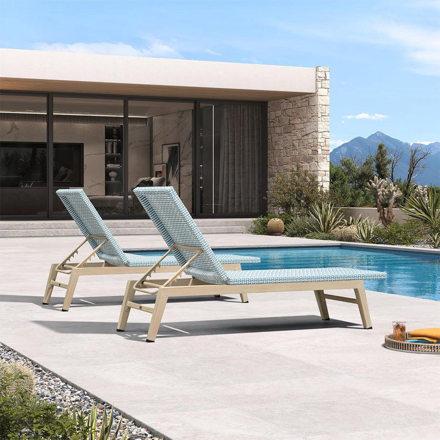 PURPLE LEAF Pool Oversized Lounge Chairs Rattan Aluminium Patio Chaise Lounge Outdoor Adjustable Recliner Finish Loungers Woven PE Sun Chairs for Poolside Deck Beach
