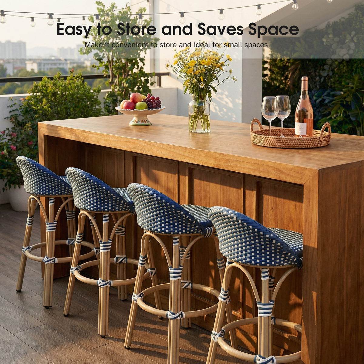 PURPLE LEAF Patio Oversized Backrest Bar Height Stool Set of 2 Outdoor Round Barstools Aluminum Frame Woven Rattan for Indoor Kitchen Dining Bistros Cafe Restaurant