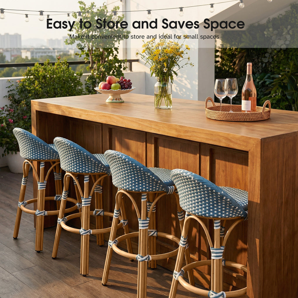 PURPLE LEAF Patio Oversized Backrest Bar Height Stool Set of 2 Outdoor Round Barstools Aluminum Frame Woven Rattan for Indoor Kitchen Dining Bistros Cafe Restaurant