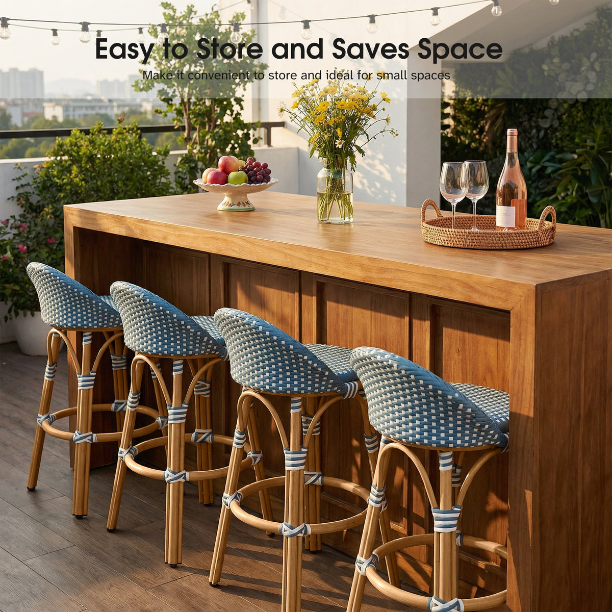 PURPLE LEAF Patio Oversized Backrest Bar Height Stool Set of 2 Outdoor Round Barstools Aluminum Frame Woven Rattan for Indoor Kitchen Dining Bistros Cafe Restaurant