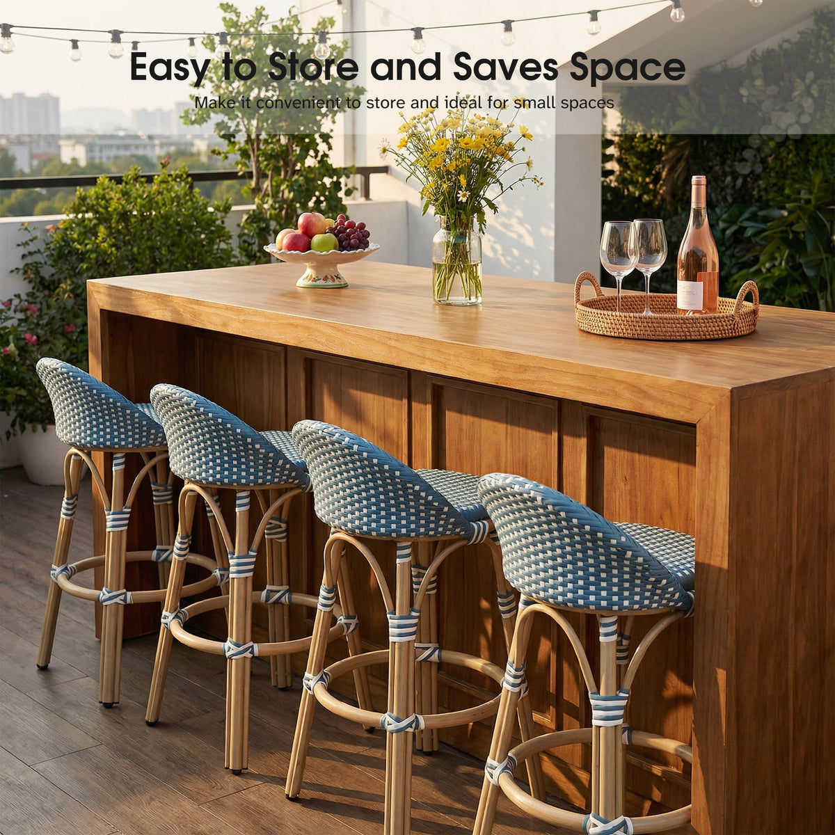 PURPLE LEAF Patio Oversized Backrest Bar Height Stool Set of 2 Outdoor Round Barstools Aluminum Frame Woven Rattan for Indoor Kitchen Dining Bistros Cafe Restaurant