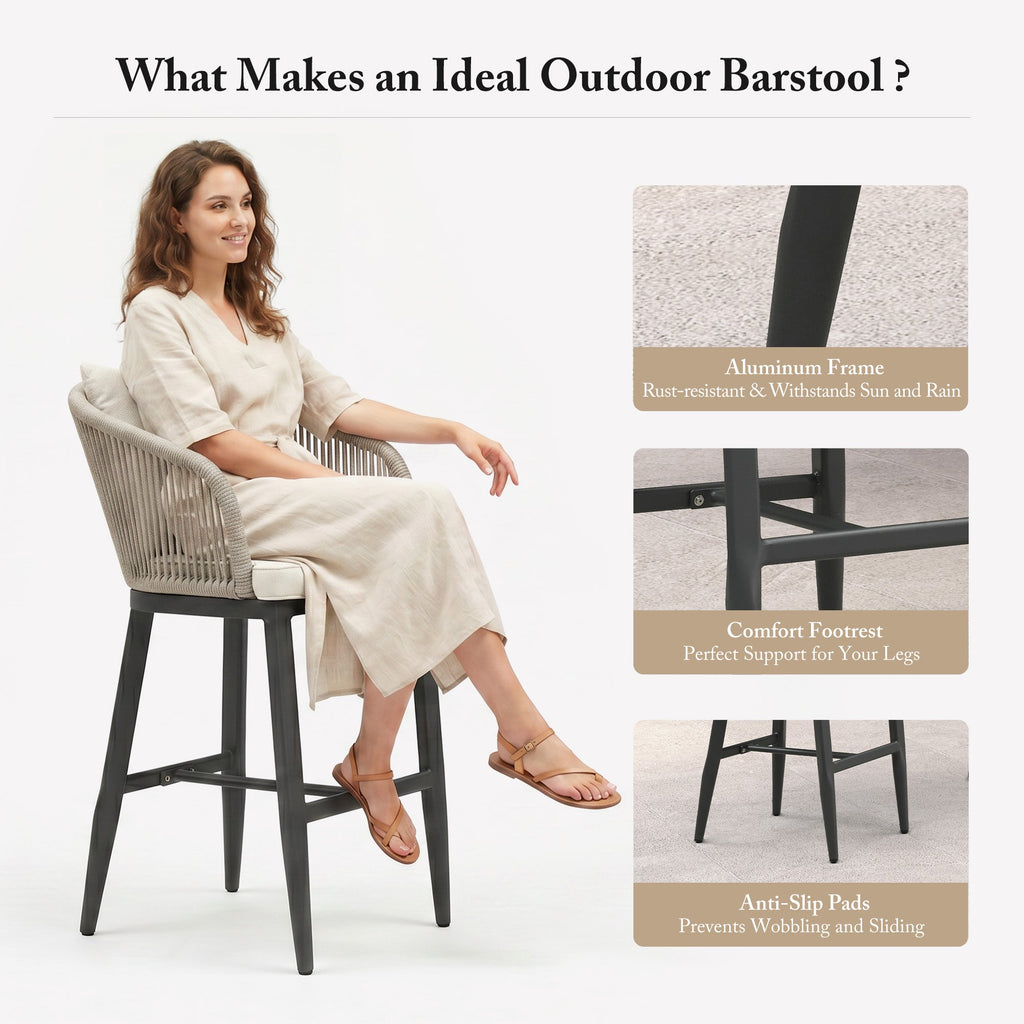 PURPLE LEAF Outdoor Bar Stools Patio Modern Aluminum Rattan High Back & Arms Bar Chairs with Removable Cushions and Pillows  for Outdoor or Indoor
