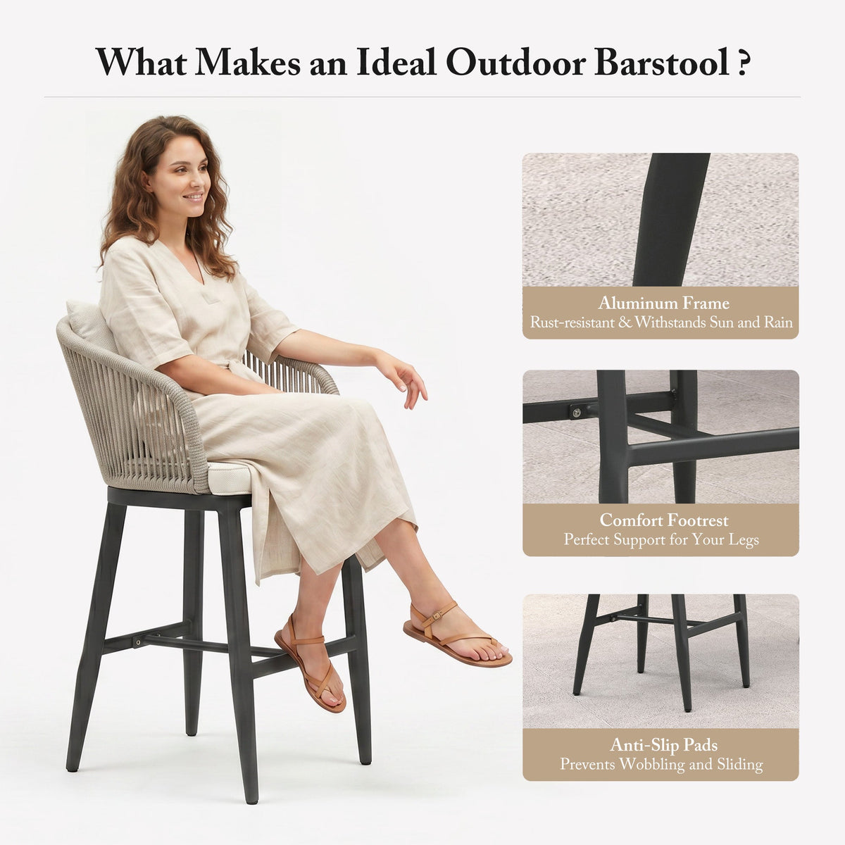 PURPLE LEAF Outdoor Bar Stools Patio Modern Aluminum Rattan High Back & Arms Bar Chairs with Removable Cushions and Pillows  for Outdoor or Indoor