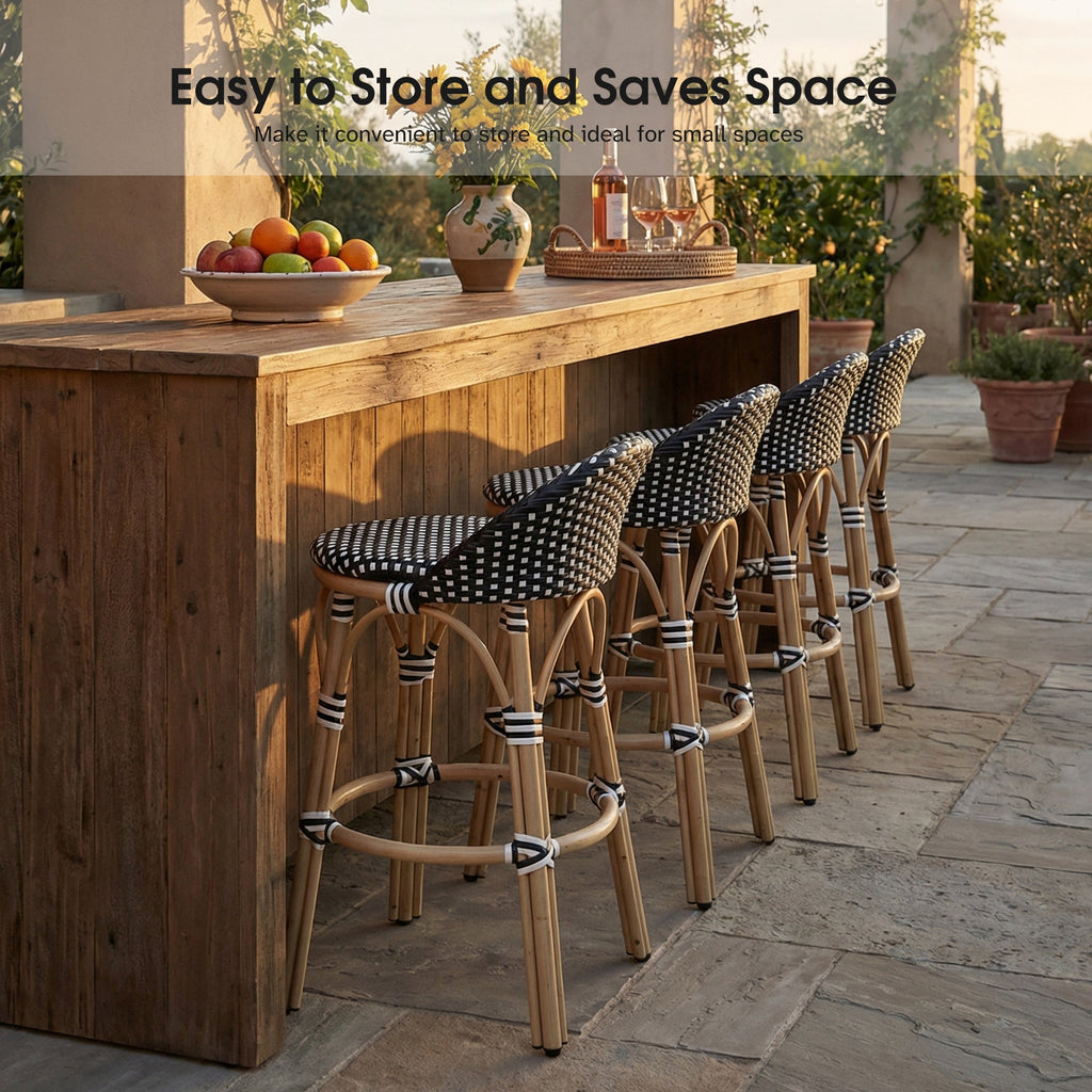 PURPLE LEAF Patio Oversized Backrest Bar Height Stool Set of 2 Outdoor Round Barstools Aluminum Frame Woven Rattan for Indoor Kitchen Dining Bistros Cafe Restaurant